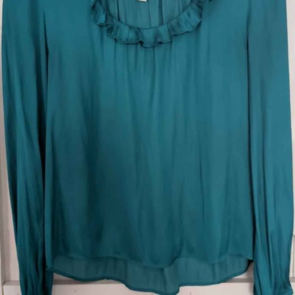 J.CREW Emerald Green Ruffle Long Sleeve Blouse S